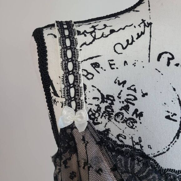 Paramour 40DD black lace bra bow details polka dot mesh back coquette feminine - Picture 4 of 11